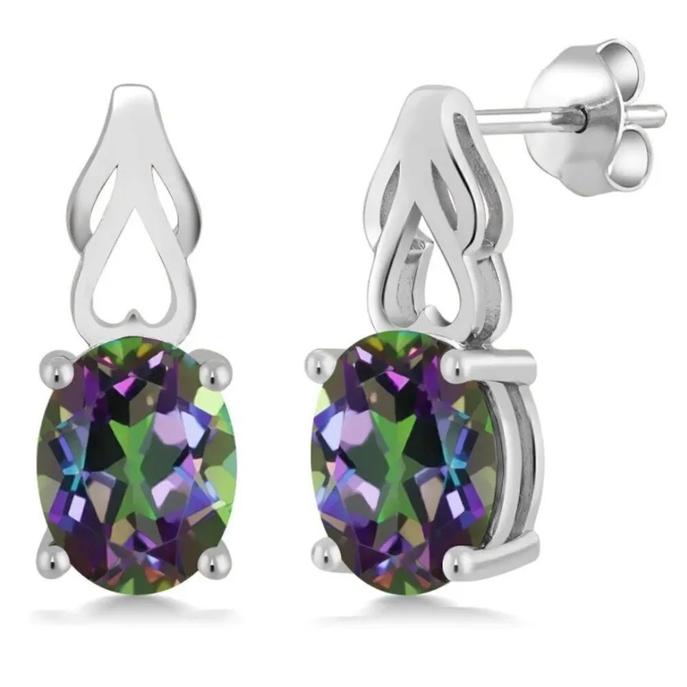 925 Sterling Silver with 3.60 Cttw Green Mystic Topaz Oval Post Drop Earrings